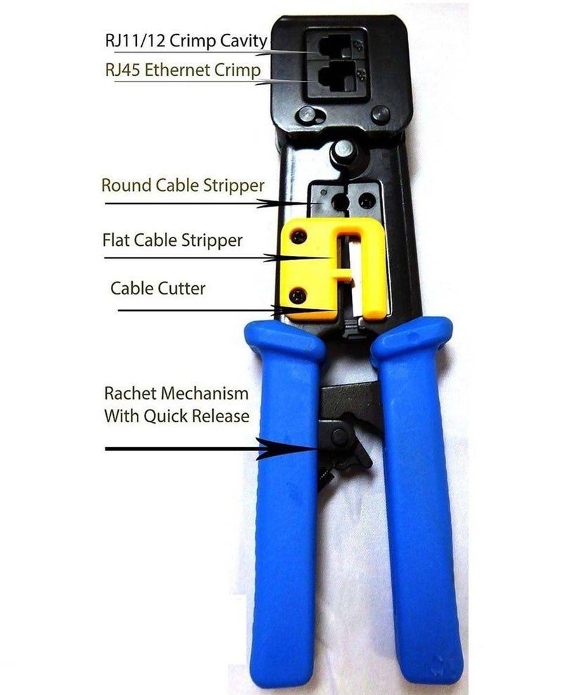 UbiGearÂ® All-in-One Crimper for Pass-Through/EZ/Legacy RJ11/RJ12/RJ45 connectors Professional Performance Cutter Stripper CAT3/CAT5e/CAT6 Network Cable UTP/STP Wire Crimping Tool - Image 1